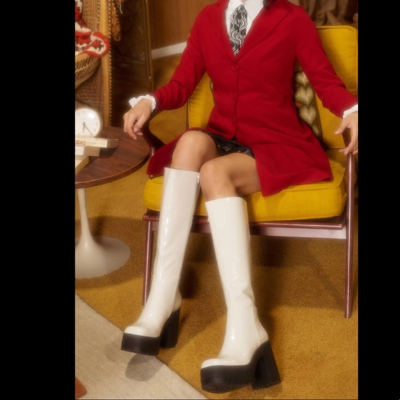 JEFFREY CAMPBELL Refresh Platform High Block Heel Boots Ice Crinkle Patent - Picture 2 of 9